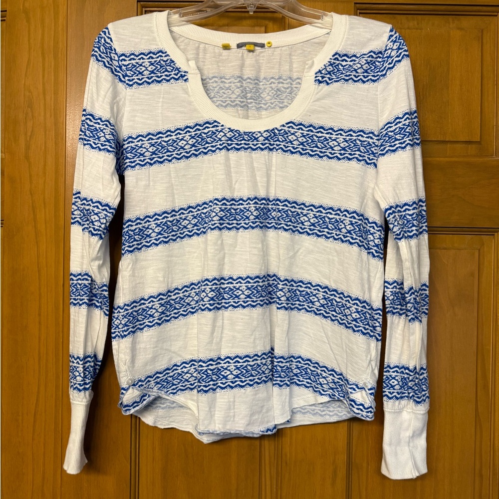 Anthropologie Chic Blue and White Striped Long Sleeve Top